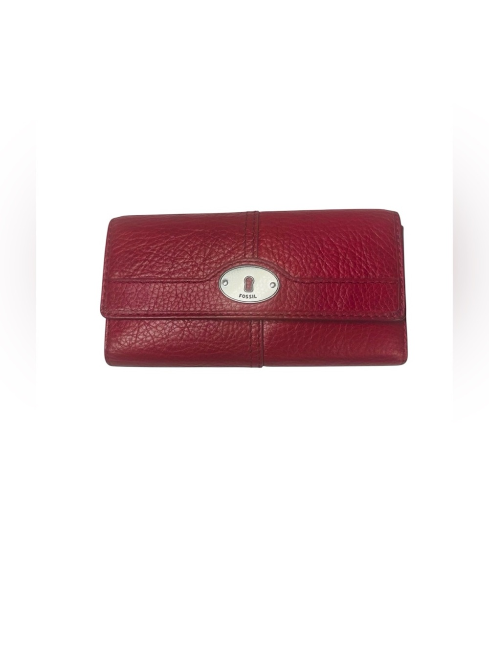 Fossil Marlow Flap Red Leather Clutch Wallet Womens Antiqued Silver Hardware